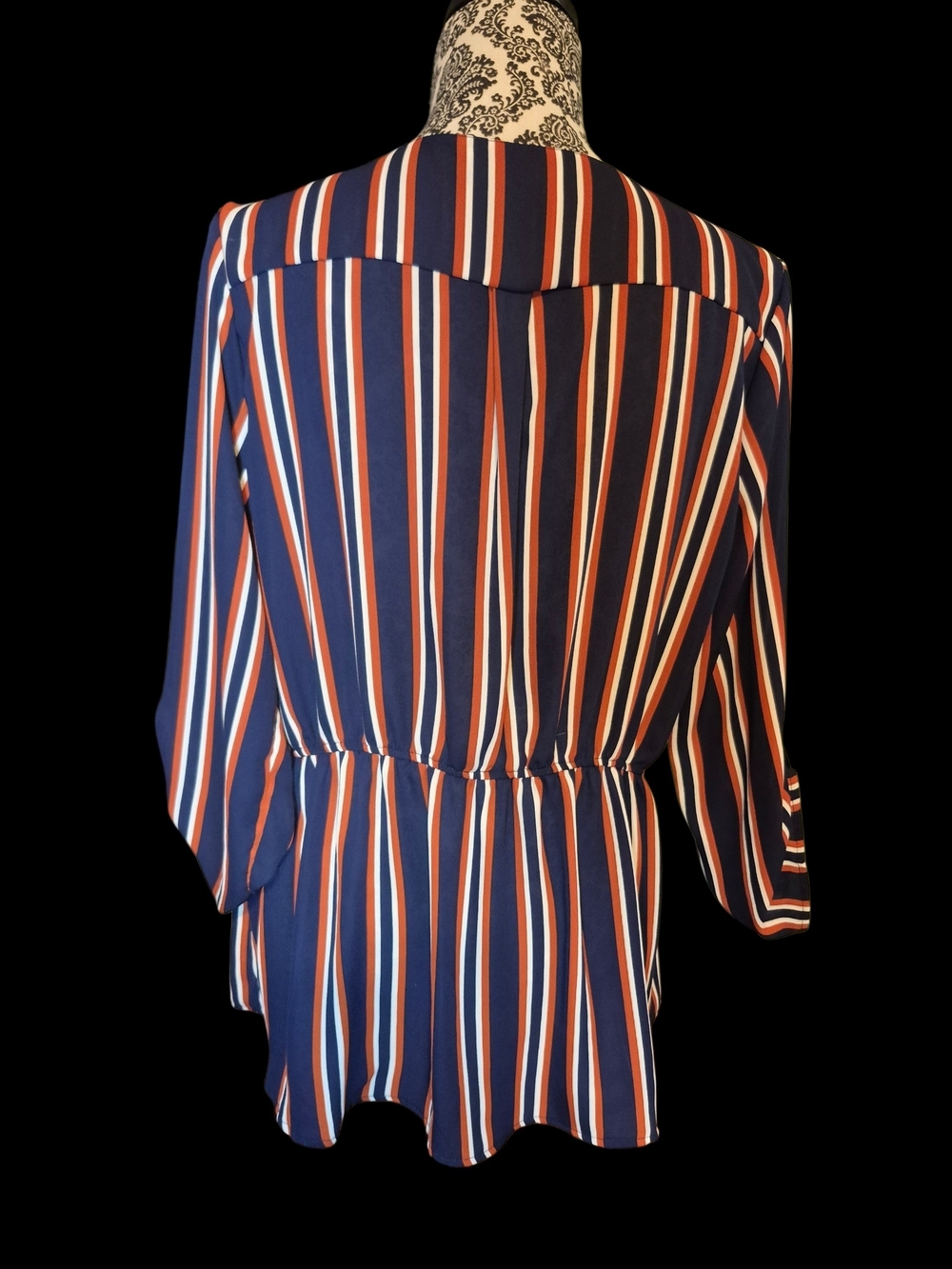 Justify Navy Striped Zip-Front Drawstring Blouse - Picture 3 of 6